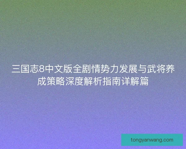 三国志8中文版全剧情势力发展与武将养成策略深度解析指南详解篇