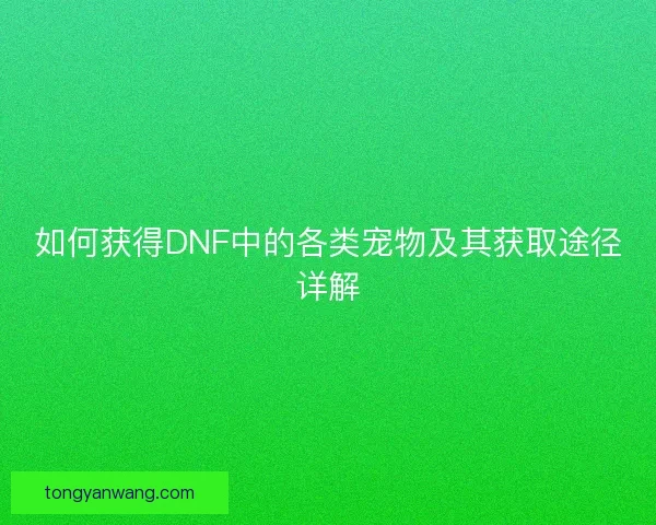 如何获得DNF中的各类宠物及其获取途径详解