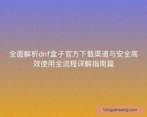 全面解析dnf盒子官方下载渠道与安全高效使用全流程详解指南篇