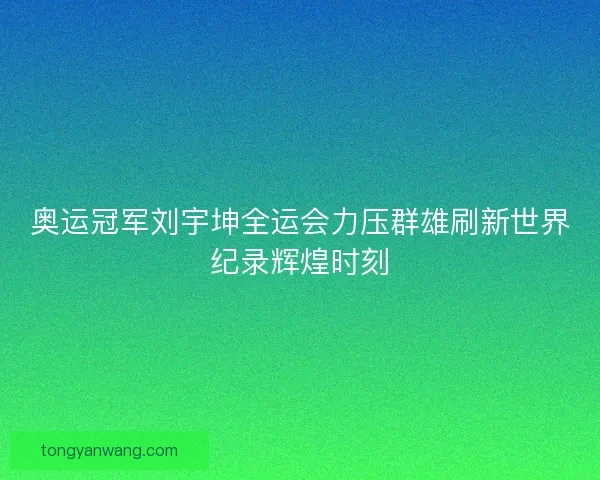 奥运冠军刘宇坤全运会力压群雄刷新世界纪录辉煌时刻