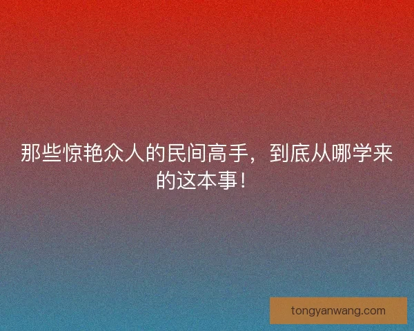 那些惊艳众人的民间高手,到底从哪学来的这本事! 那些惊艳众人的民间高手,到底从哪学来的这本事!